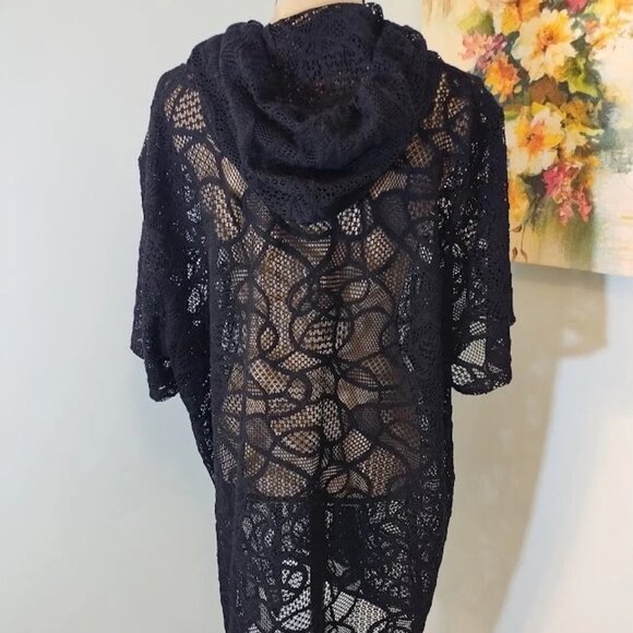 Catherine’s Black Beach Swimsuit Cover Up Sheer 2x 22/24w Zip Up Hooded Womens - Picture 2 of 10